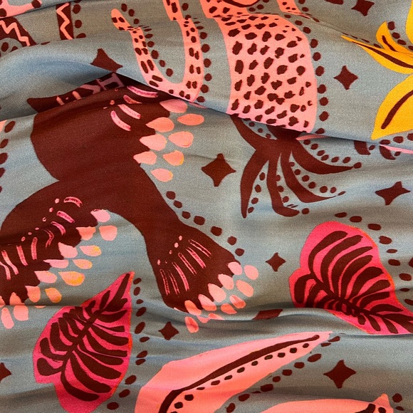 New Farm Rio Blue Tropical Satin Print Wide Leg Pants XS $178 New - Picture 6 of 6